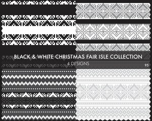 Black and White Christmas Fair Isle Seamless Pattern Collection