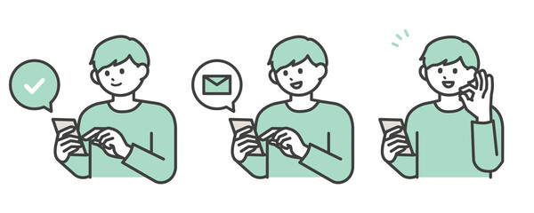 スマホを操作して登録する男性のイラスト素材