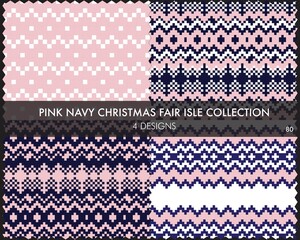 Pink Navy Christmas Fair Isle Seamless Pattern Collection