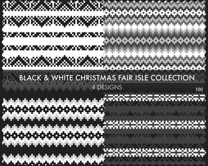 Black and White Christmas Fair Isle Seamless Pattern Collection