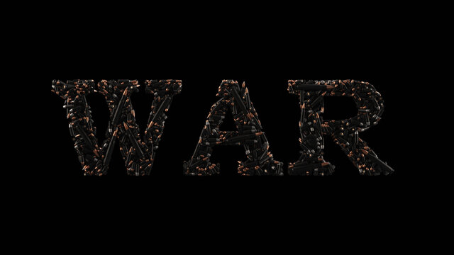 War Typeface Military Concept Text Black Brass Copper Lead 3d illustration render