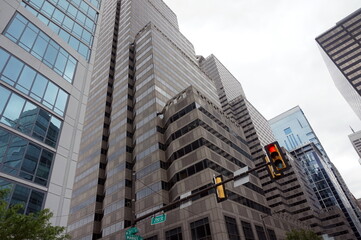 Obraz na płótnie Canvas Glass Skyscrapers on Overcast Day in Center City Financial District