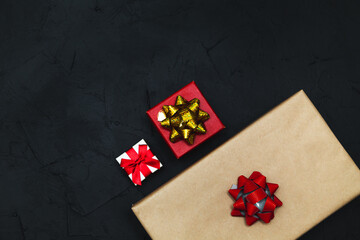 Gift boxes on a dark background.