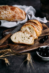 Homemade Ciabatta Bread. Bread with olives