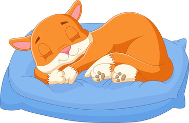 cartoon cute cat sleeping on pillow