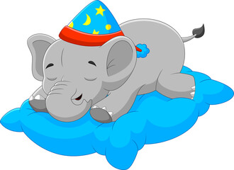 cartoon baby elephant sleeping on pillow