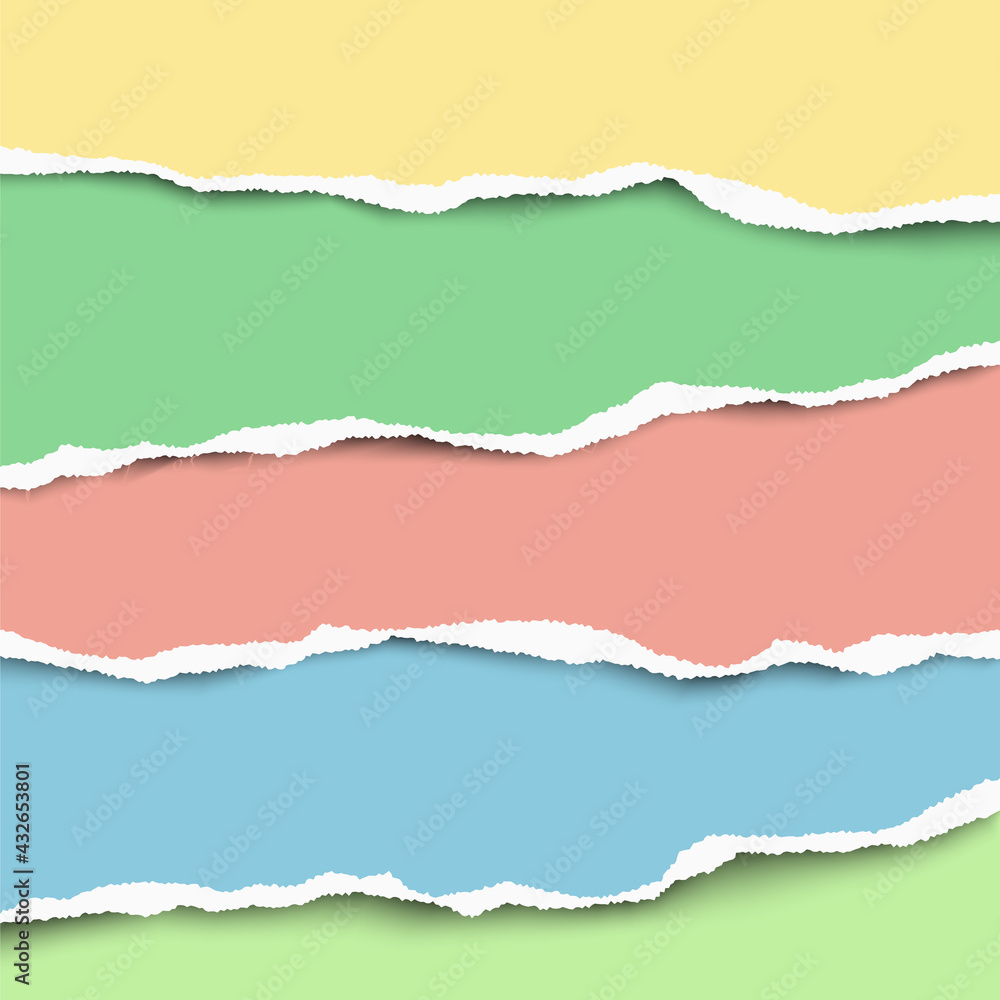 Poster torn strips of paper of different colors placed on top of each other