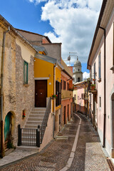 Nusco, Italy, May 8, 2021. A small street among the picturesque houses of a medieval village in the province of Avellino.