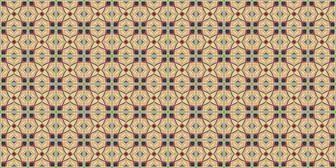 Geometric background square tile with floral ethnic pattern in beige and grey colors