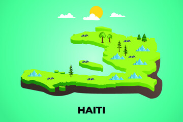 Haiti 3d isometric map with topographic details mountains, trees and soil vector illustration design