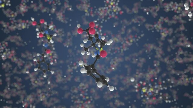 Molecule of Benzylpenicillin. Molecular model, looping seamless 3d animation
