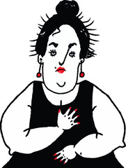 vector illustration caricature of chubby funny tired and sad woman isolated