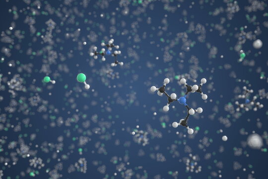 Triethylamine hydrochloride molecule made with balls, conceptual molecular model. Chemical 3d rendering