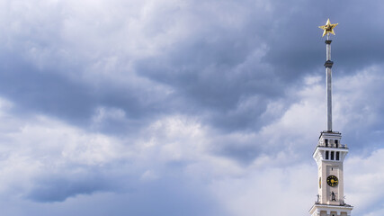 The tower of North River Terminal among cloudy sky