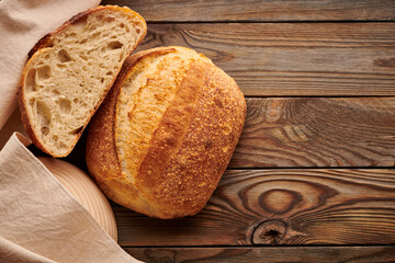 Homemade tartine bread on wooden table