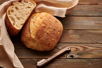 Homemade tartine bread on wooden table