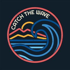 Line style vector Surfing badges with surfing slogans. For t-shirt prints, posters and other uses. - obrazy, fototapety, plakaty