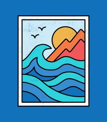 Line style vector surfing badge. For t-shirt prints, posters and other uses.