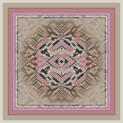 Creative color abstract geometric pattern in beige pink white blue black, vector seamless, can be used for printing onto fabric, interior, design, textile. Scarf design. Frame.