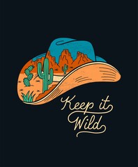 Western theme vector cowboy hat illustration for t-shirt prints, posters and other uses.