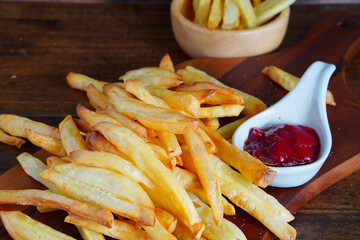 Homemade French fries or potato chips with Mayonnaise and tomato