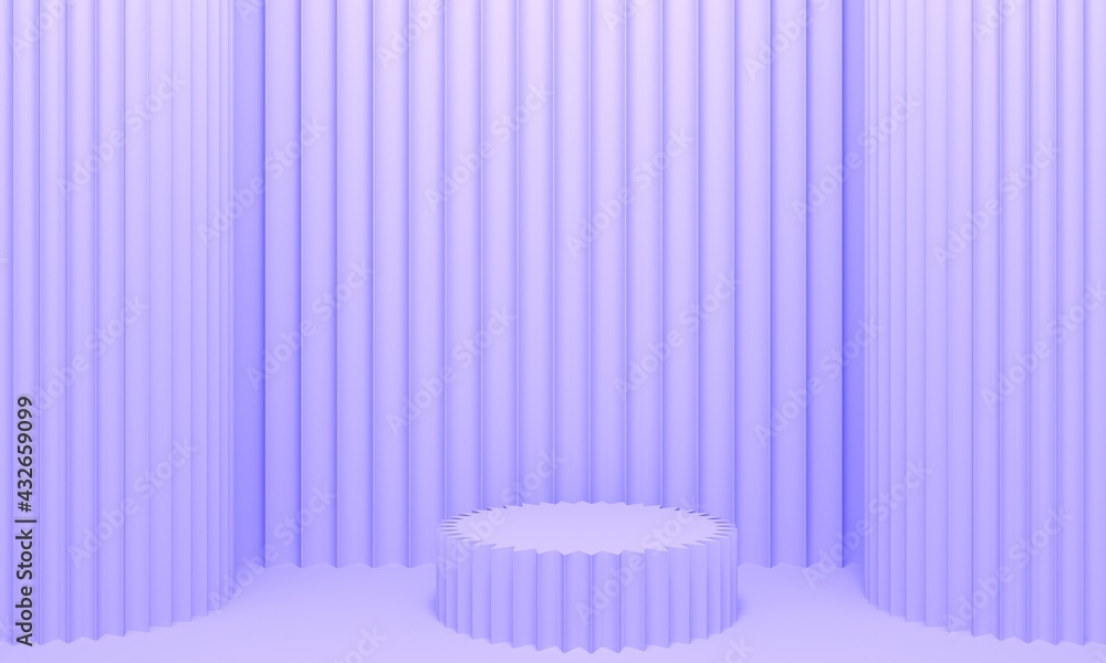 Poster lilac abstract background with embossed wall, columns and podium. backdrop design for product promot