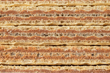 Tasty wafer biscuits with chocolate, background, texture