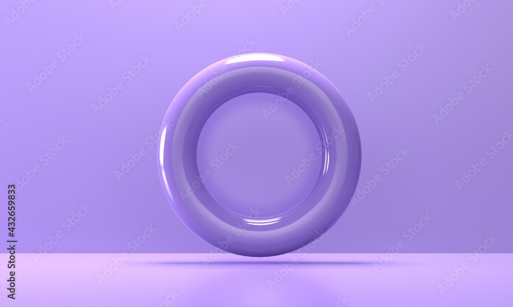 Aufkleber lilac abstract background with flying shiny ring. backdrop design for product promotion. 3d renderin