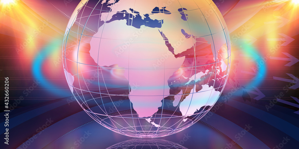 Poster 3d rendering of a big earth globe in a studio space center