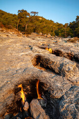 The Everlasting Fire of Olympos: Yanartas is a small, historical and touristic source of natural gas near the village of cirali in the Kemer district of Antalya.
