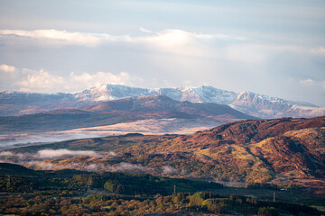 Fototapeta premium Panoramic view of Cadair Idris at sunrise.