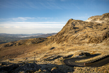 Stwlan Dam and the Moelwyn mountain range.