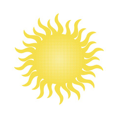 The sun is yellow on a white background. Star of the galaxy. Print for clothes, decorative pillows, book cover designs, weather forecast icon. 