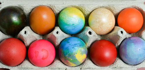Colorful Easter eggs in a pack