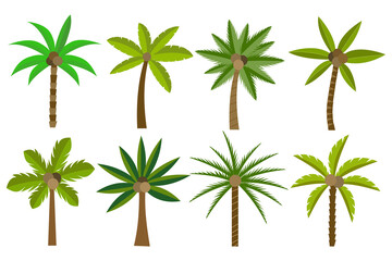 Collection of green nature Coconut trees Icon. Can be used to illustrate any nature or healthy lifestyle topic.