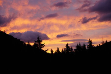 Beautiful sunset over the Carpathian mountains 