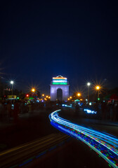 light at night in delhi in front of india gate