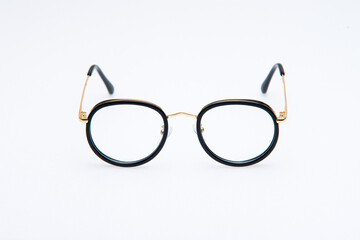 Fototapeta premium Side view. Fashion sunglasses black frames on white background.