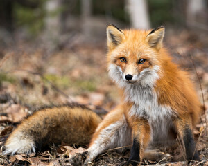Red Fox Photo Stock. Fox Image. Close-up profile view looking at camera in the spring season with a...