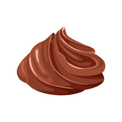 Chocolate cream swirl isolated on white background. Vector illustration of sweet spread in cartoon flat style.
