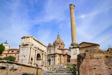 Fototapeta na wymiar Roman Forum, a forum surrounded by ruins in Rome, Italy