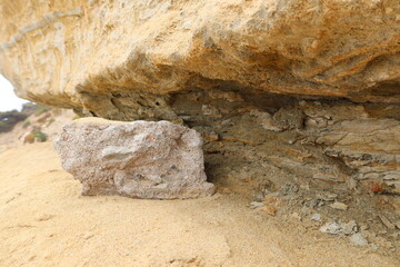 Scripts Sandstone Deposits at Carlsbad Beach Showing Erosion of the Cliff by Ocean Waves and Wind