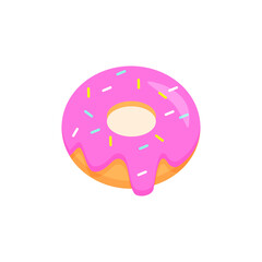 Donut isolated on white background. Colorful donut with frosting and candy sprinkling. Simple modern design. Vector illustration.
