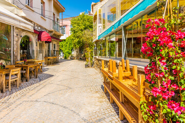 Alacati street view in Alacati Town. Alacati is populer historical tourist destination in Turkey.