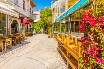 Fototapeta premium Alacati street view in Alacati Town. Alacati is populer historical tourist destination in Turkey.