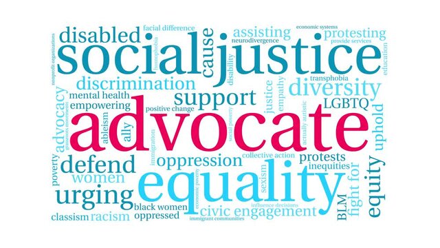 Advocate animated word cloud on a white background.