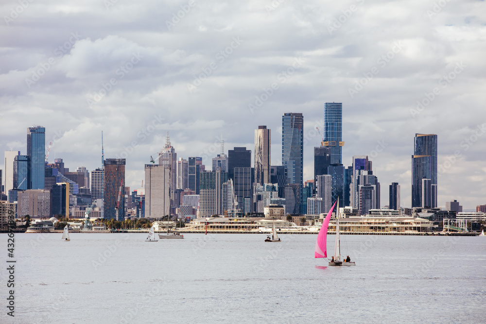 Poster melbourne skyline from williamstown in australia