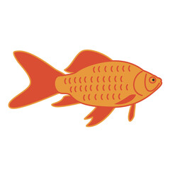 Simple gold fish. Hand-drawn vector silhouette, flat style. Orange and dark yellow. Aquarium inhabitants, marine animals. Fresh healthy food rich in vitamins and minerals. For menus, cafes, restaurant