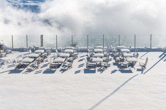 View of the Swiss alps village Bettmeralp in Canton Vaud. It is one of the famous winter sport resort near the Unesco heritage Aletch Glacier.