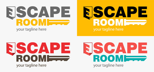 Quest or Escape room abstract logo.  Cooperative game sign of closed room.